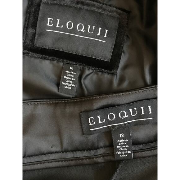 Eloquii Womens Black Velvet Satin 2 Pc Suit Blazer 16 Tuxedo Pants 18 - Picture 15 of 16